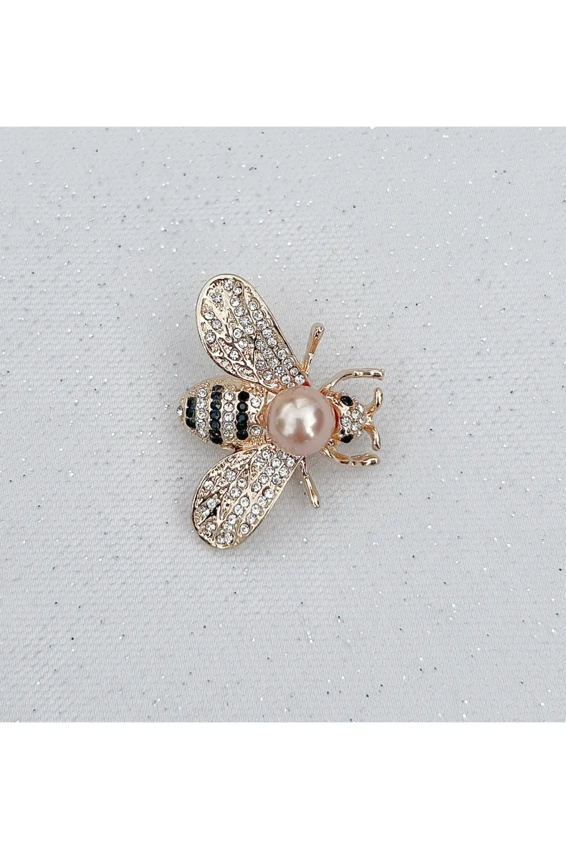 Bee Brooch Gold Pearl Pin Crystal by QueenMee Accessories