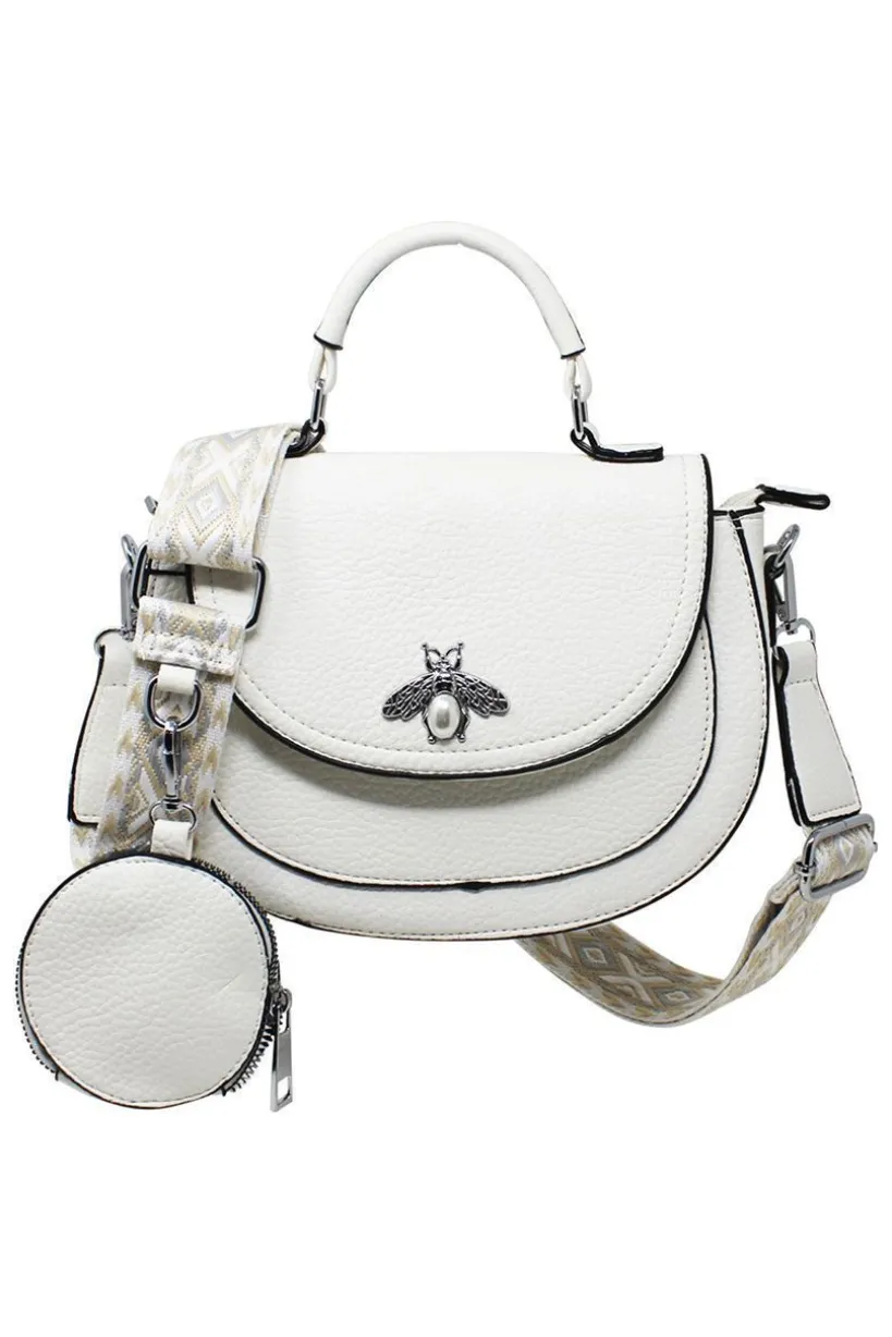 Bee Embellishment Crossbody Bag In White by SVNX
