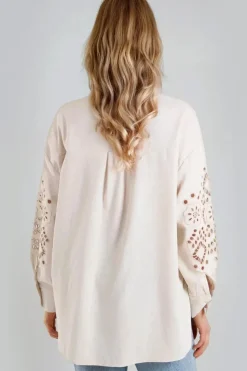 Beige Embroidered Sleeve Linen Blend Shirt by Aftershock London