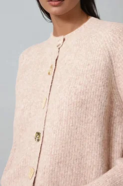 Beige Wool Blend Ribbed Knitted Cardigan by Aftershock London