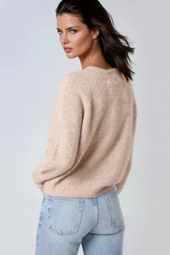 Beige Wool Blend Ribbed Knitted Cardigan by Aftershock London