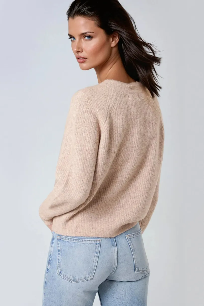 Beige Wool Blend Ribbed Knitted Cardigan by Aftershock London
