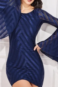 Bell Sleeve Mini Dress - Navy by Goddiva