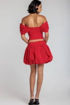 Bengaline Balloon Mini Skirt - Red by Goddiva