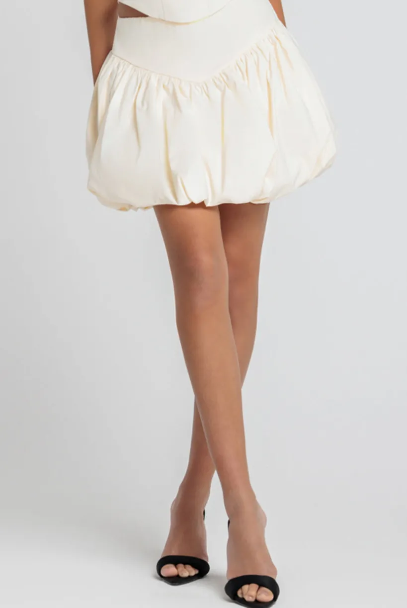 Bengaline Balloon Mini Skirt - Cream by Goddiva