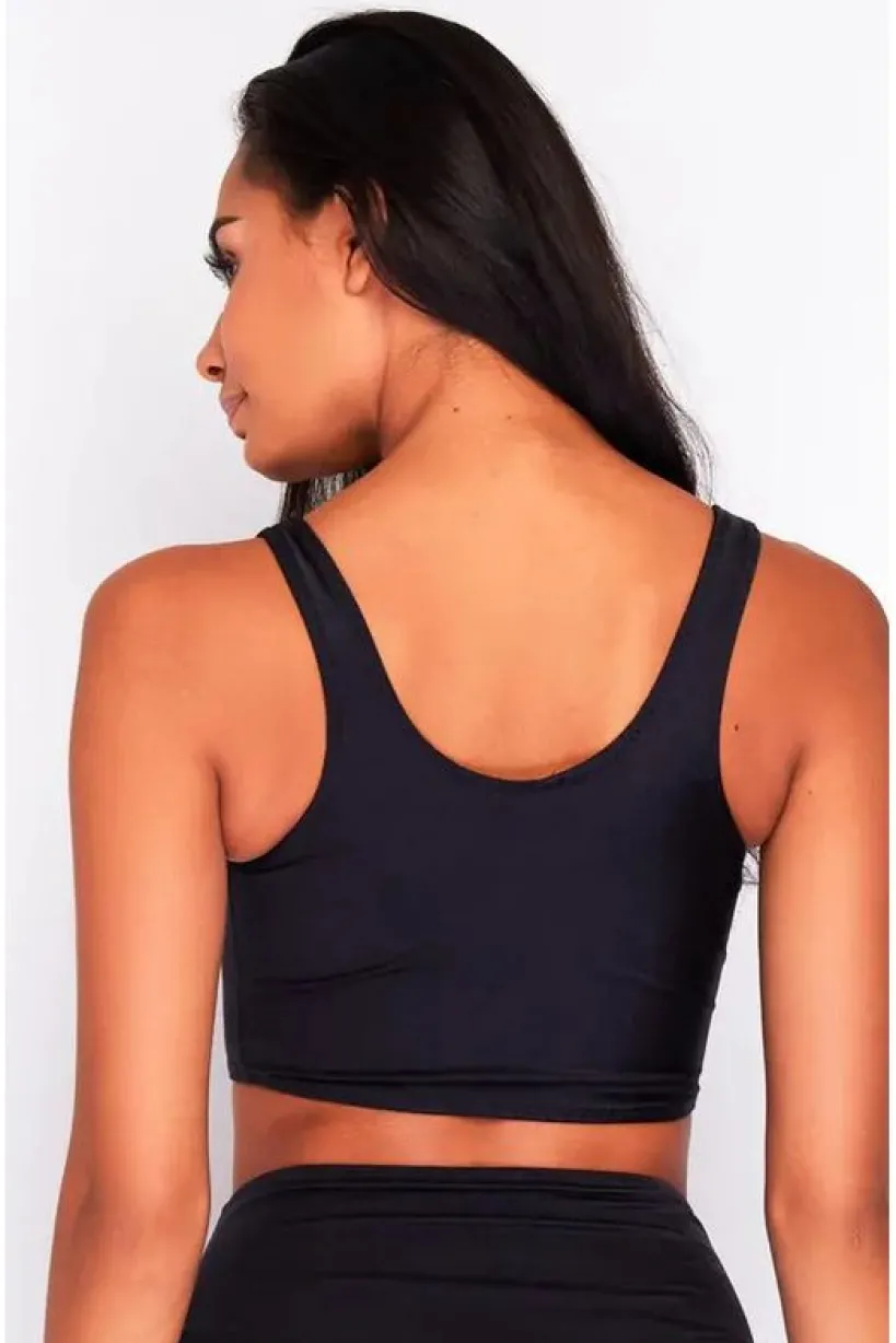 Bikini Long Crop Top In Black by Maribela