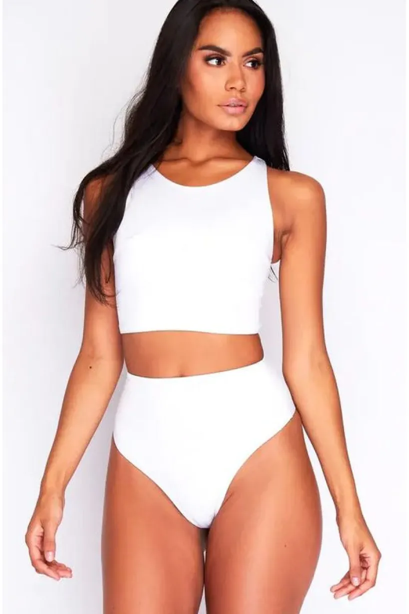 Bikini Long Crop Top In White by Maribela