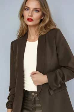 Black Blazer With Ruched Sleeves by Aftershock London