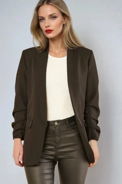 Black Blazer With Ruched Sleeves by Aftershock London