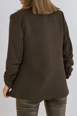 Black Blazer With Ruched Sleeves by Aftershock London
