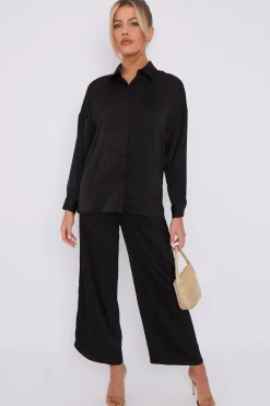 Black Brushed Satin Shirt by LOVE SUNSHINE