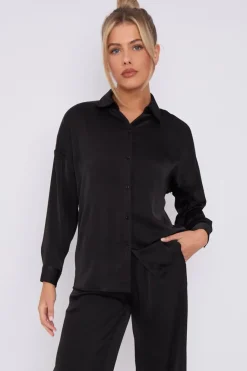 Black Brushed Satin Shirt by LOVE SUNSHINE