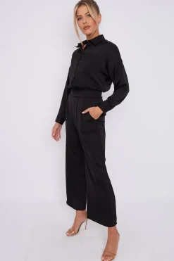 Black Brushed Satin Shirt by LOVE SUNSHINE