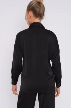 Black Brushed Satin Shirt by LOVE SUNSHINE
