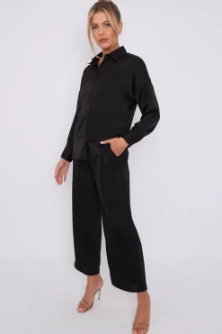 Black Brushed Satin Trousers by LOVE SUNSHINE