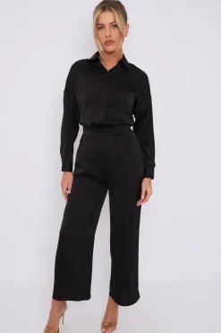 Black Brushed Satin Trousers by LOVE SUNSHINE
