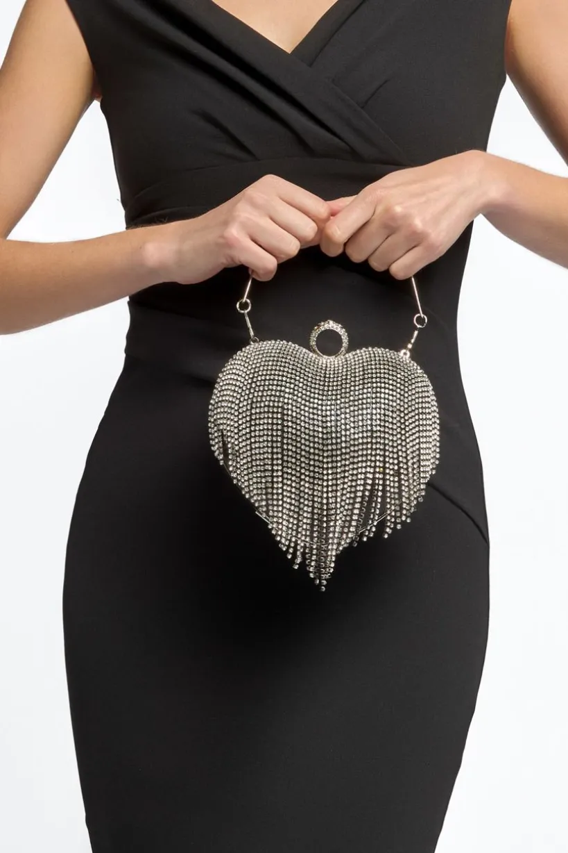 Black Heart Diamante Evening Bag by Aftershock London