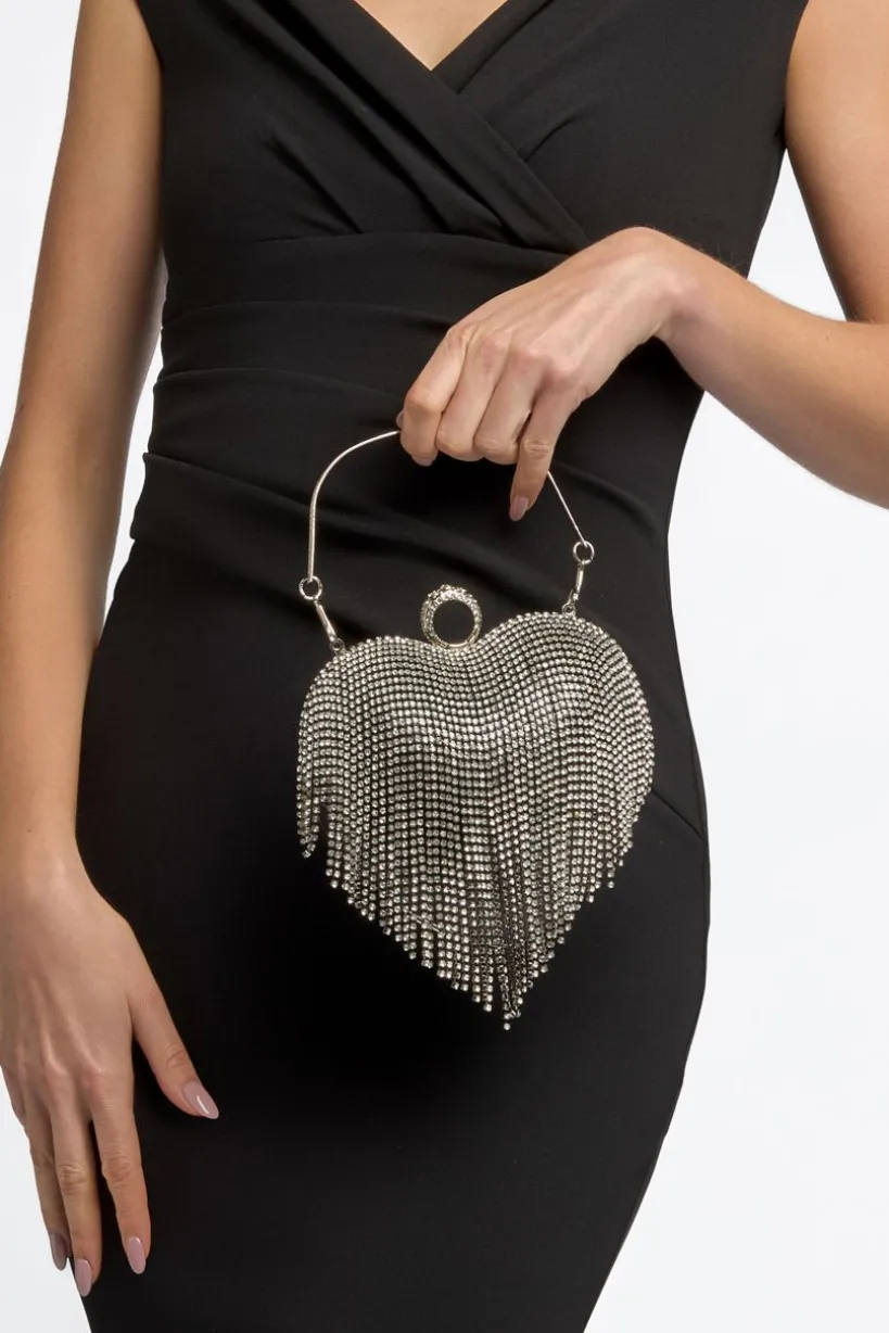 Black Heart Diamante Evening Bag by Aftershock London