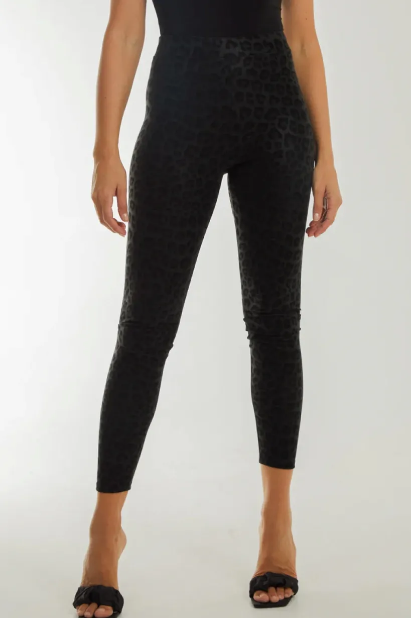 Black Leopard Print Leather Look Leggings by Aftershock London