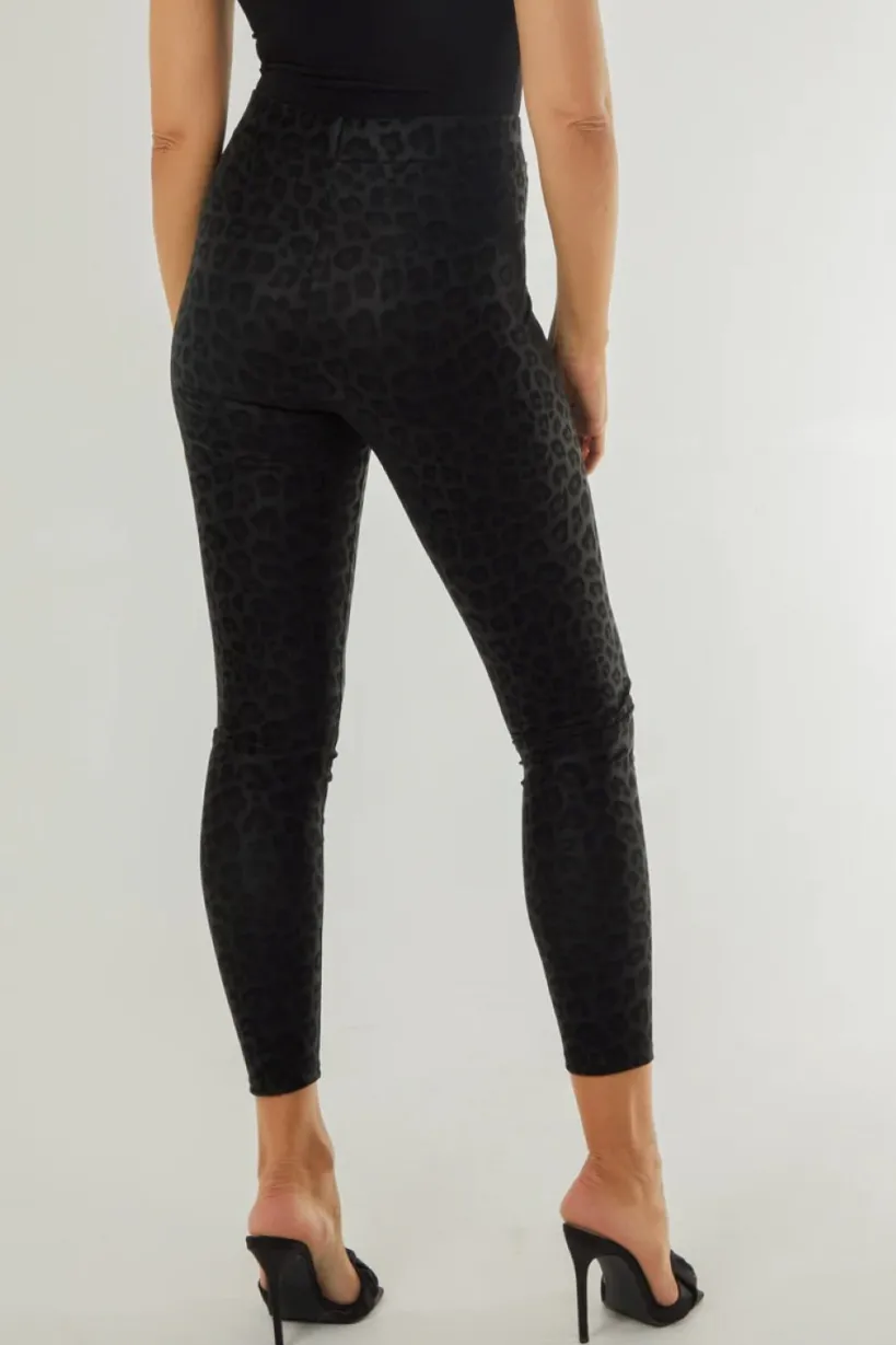 Black Leopard Print Leather Look Leggings by Aftershock London