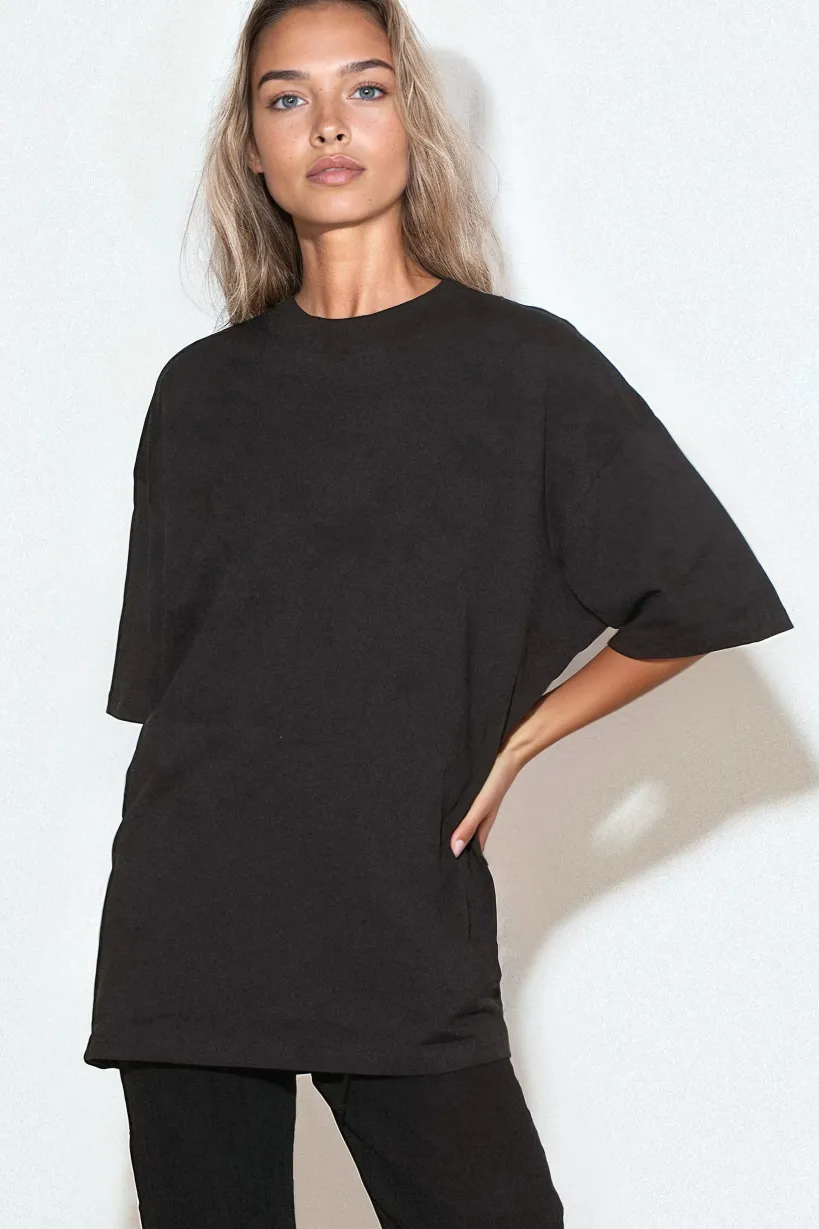 Black Logo Cotton Oversized T Shirt by Aftershock London