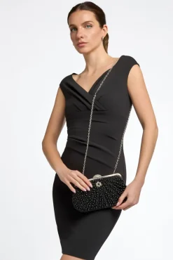 Black Pearl And Crystal Clutch Bag With Silver Details by Aftershock London