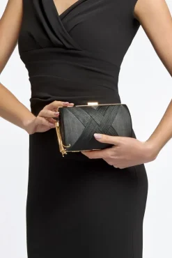 Black Satin Clutch Bag With Tassels by Aftershock London