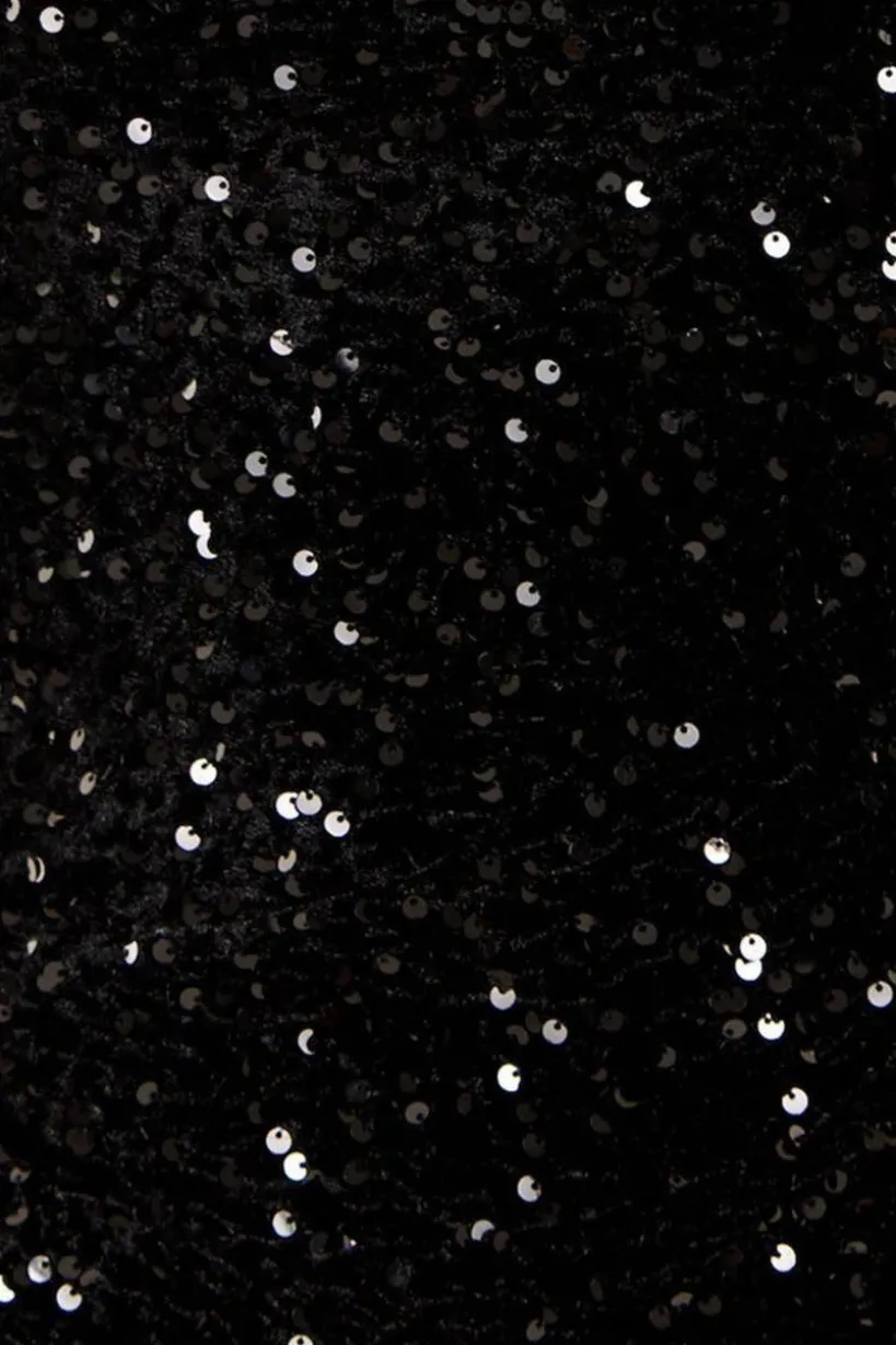 Black Sequin Velvet One Shoulder Midi Dress by Liquorish