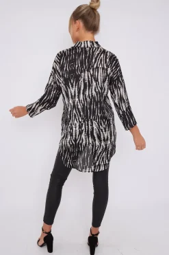 Black Tie Dye Print Satin Oversized Shirt by LOVE SUNSHINE