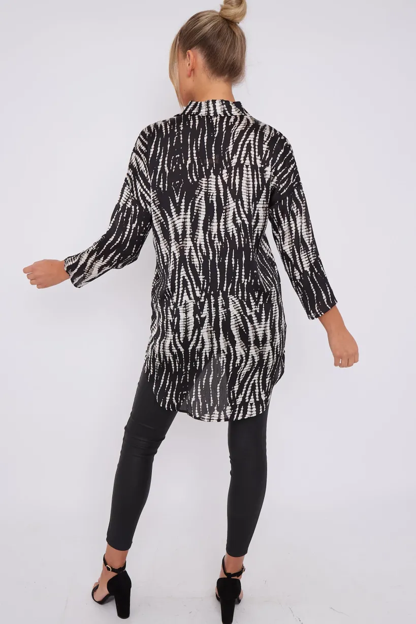 Black Tie Dye Print Satin Oversized Shirt by LOVE SUNSHINE