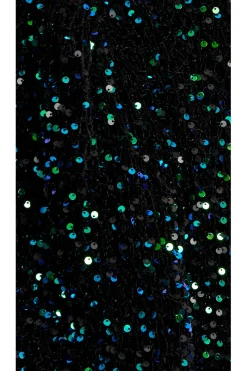 Black Velvet Based Green And Blue Sequin Mini Dress by Liquorish