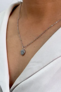 Blue Crystal Heart Pendant Necklace In Silver - Gift Boxed by SVNX