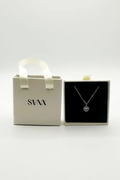 Blue Crystal Heart Pendant Necklace In Silver - Gift Boxed by SVNX