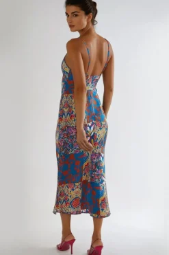 Blue Patchwork Cami Maxi Dress by Aftershock London