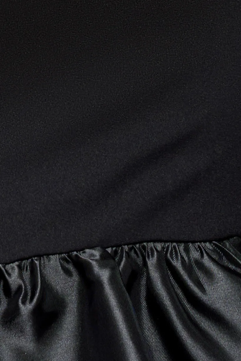 Boat Neck Satin & Scuba Crepe Tiered Maxi Dress - Black by Goddiva