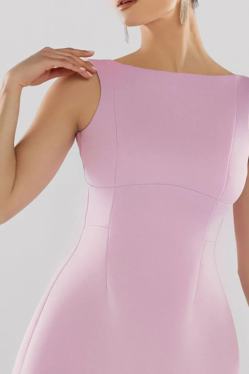 Boatneck Open Back Scuba Mini Dress - Lilac by Goddiva