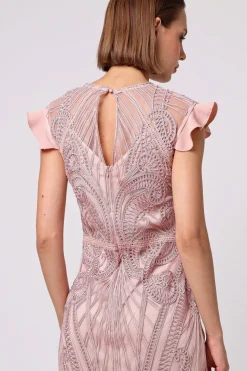 Bodycon Lace Midi Dress In Rose Pink by Angeleye