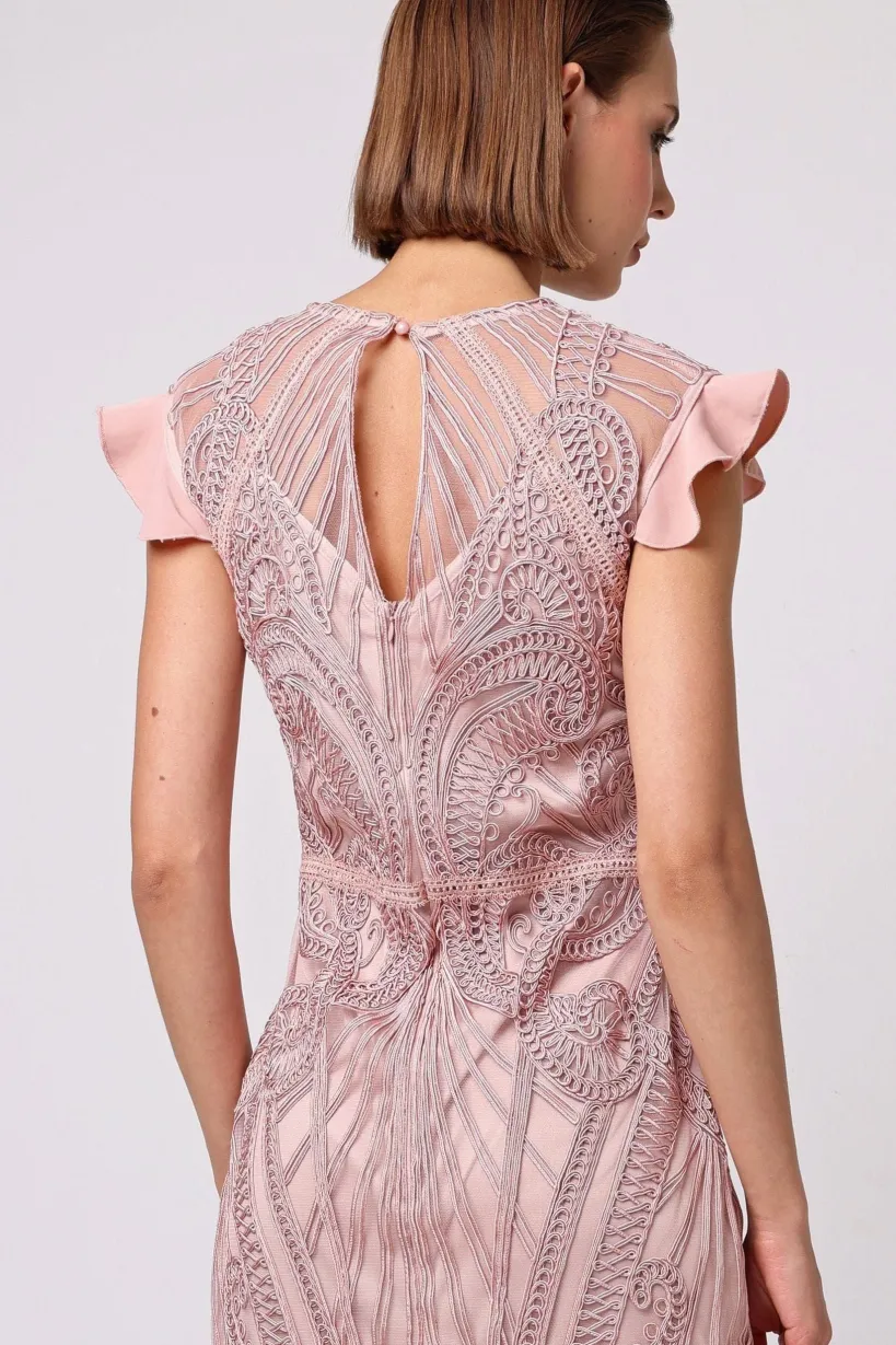 Bodycon Lace Midi Dress In Rose Pink by Angeleye