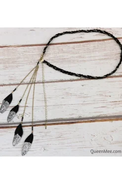 Boho Headband With Feathers And Glitter In Black by QueenMee Accessories