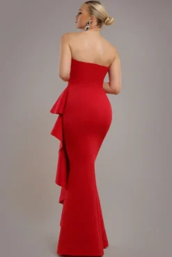 Boobtube Peplum Waterfall Frill Maxi Dress - Red by Goddiva