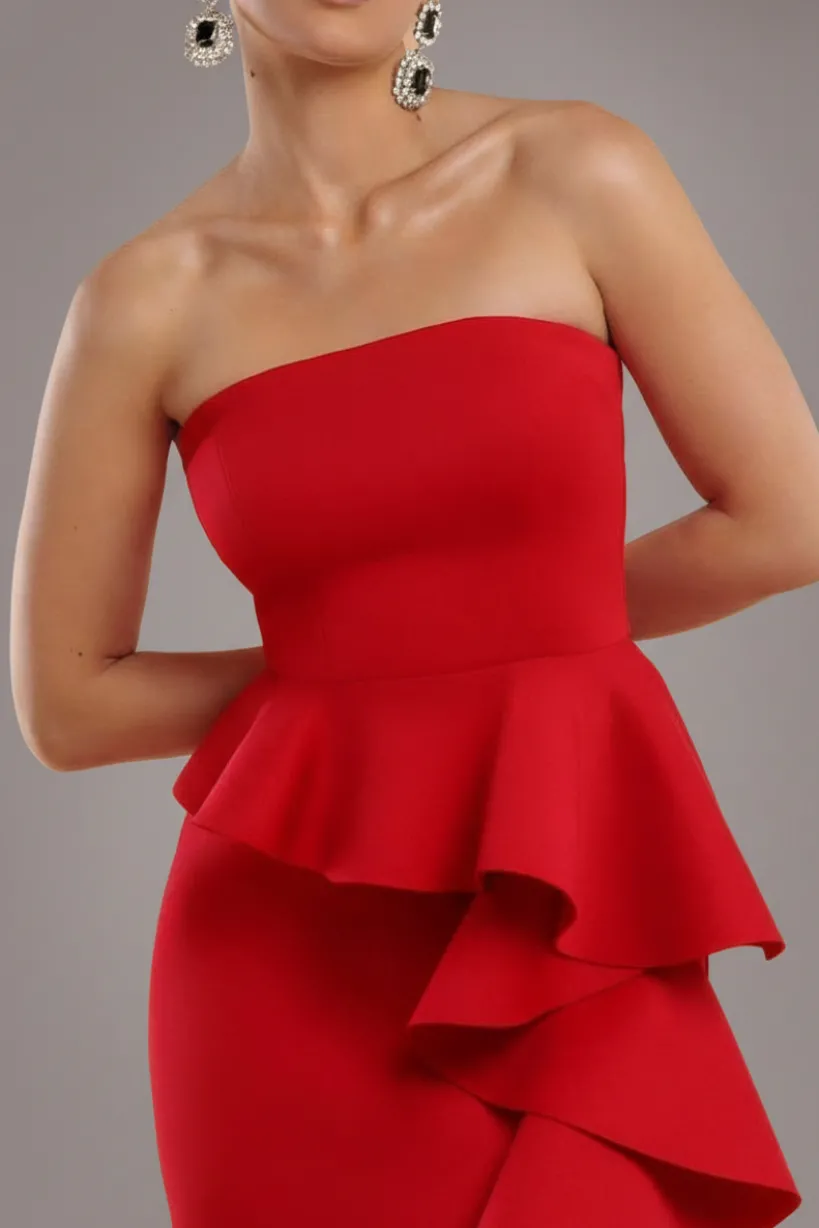 Boobtube Peplum Waterfall Frill Maxi Dress - Red by Goddiva
