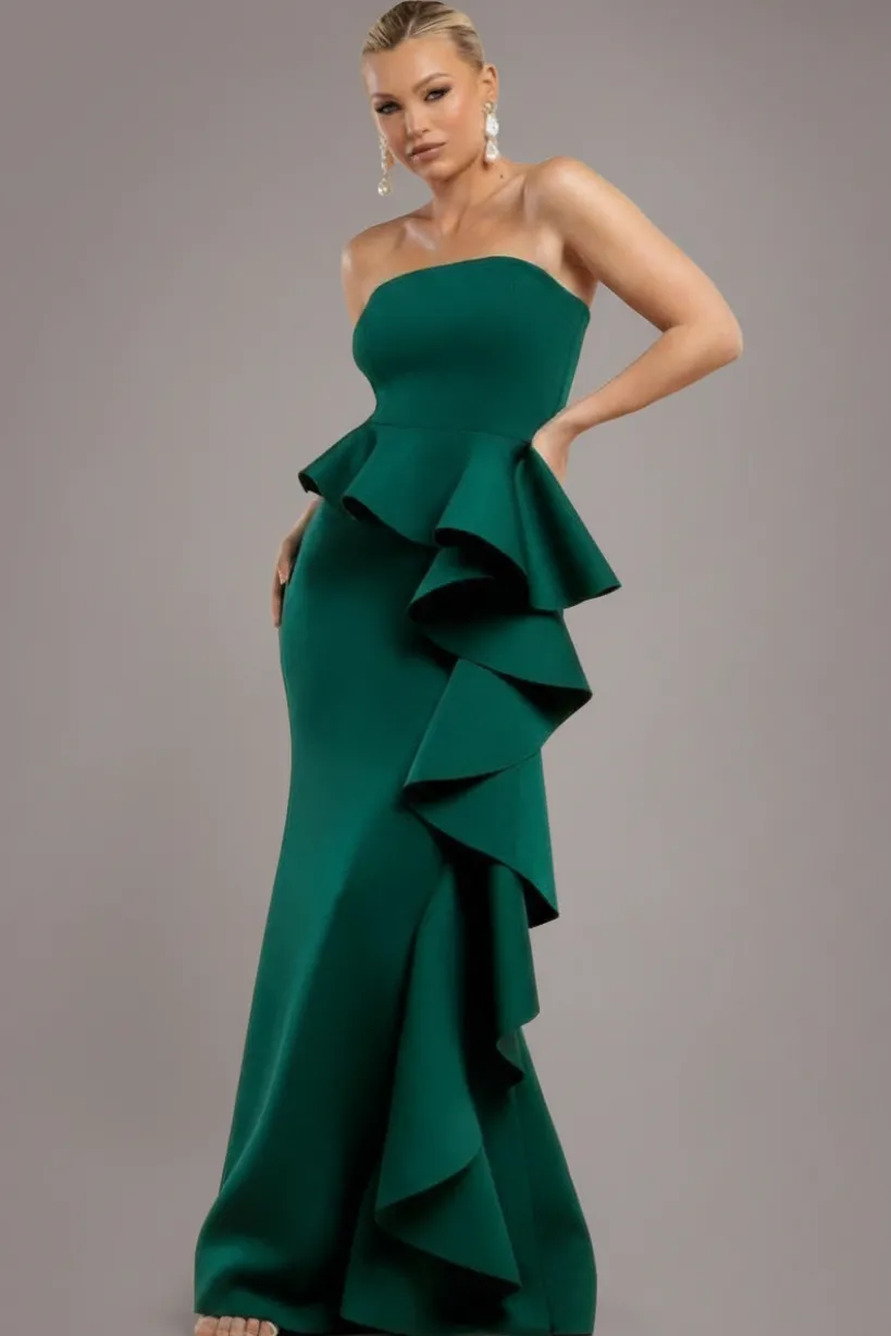 Boobtube Peplum Waterfall Frill Maxi Dress - Emerald Green by Goddiva