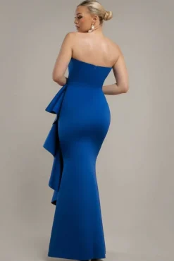 Boobtube Peplum Waterfall Frill Maxi Dress - Royal Blue by Goddiva