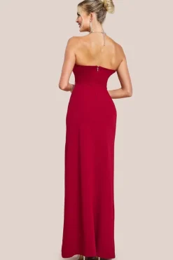 Bow Embellished Strapless Mermaid Maxi Dress - Wine by Goddiva