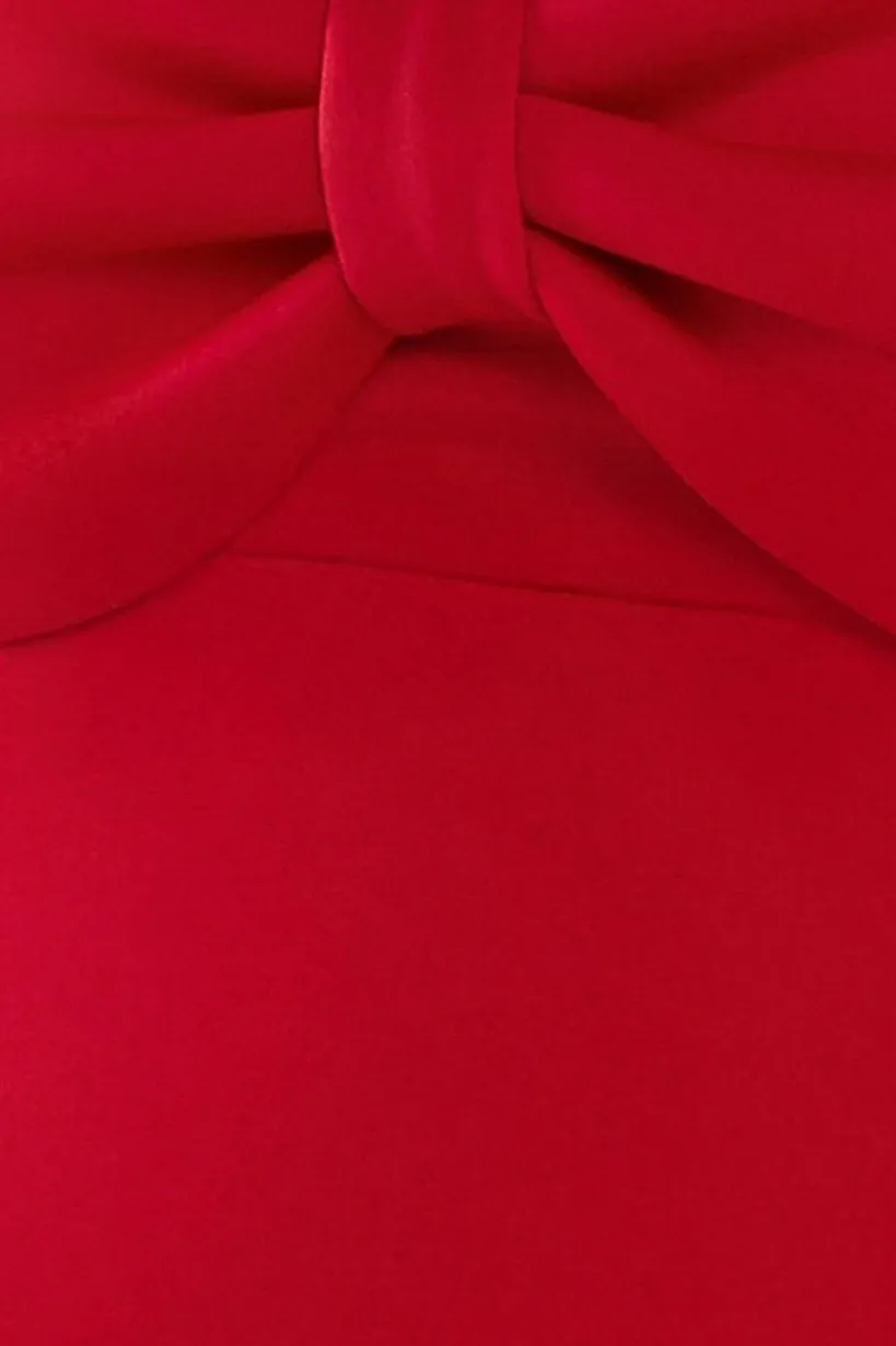 Bow Off The Shoulder A Line Midi Dress - Red by Goddiva