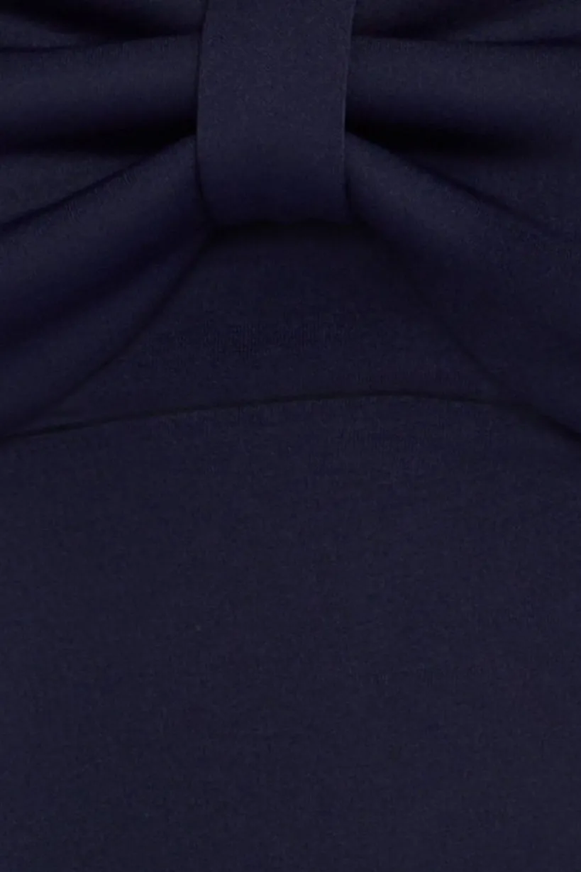 Bow Off The Shoulder A Line Midi Dress - Navy Blue by Goddiva