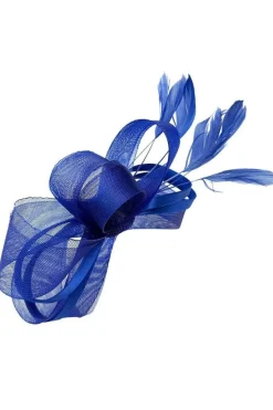 Bow Shaped Fascinator With Satin Loops & Feathers In Royal Blue by SVNX