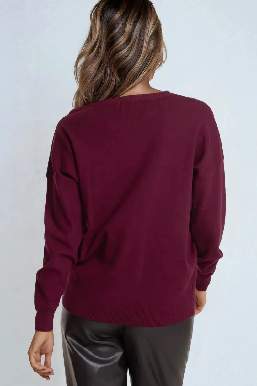 Burgundy Crew Neck Fine Knit Jumper by Aftershock London