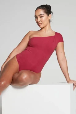 Burgundy One Shoulder Knot Bodysuit by InFlair