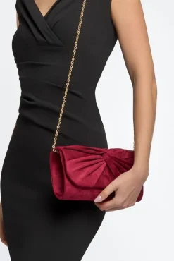 Burgundy Suede Clutch Bag With Knot Detail by Aftershock London